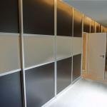 Sliding wardrobe doors with 3 horizontal panels in contrasting finishes