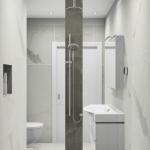 CAD image looking towards the bathroom door from inside the shower area